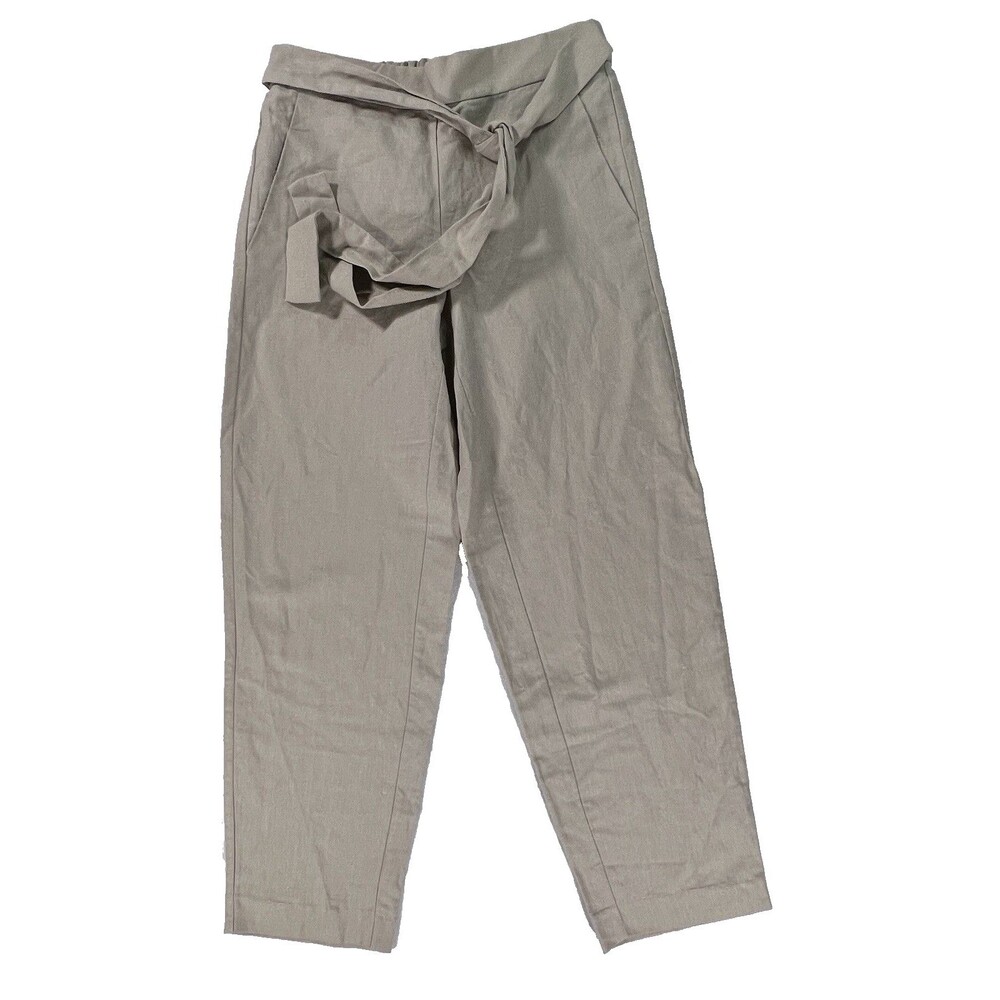J Crew Women’s Cream Linen Blend Front Tie Belted Elastic Waist Pants Size 00